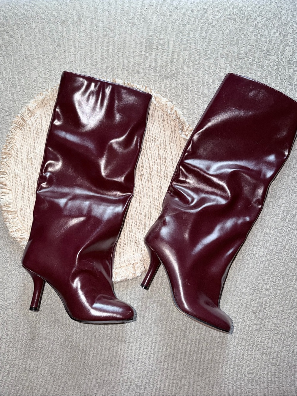 SHEIN Wine Red Knee-High Heeled Boots